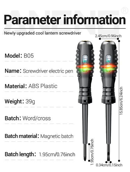 Multifunctional Electrician Test Screwdriver – AC Non-Contact Voltage Tester Pen 70-600V with Red/Green Indicator Lights