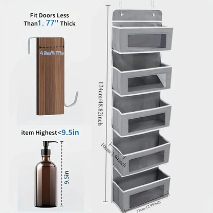 5-Shelf Hanging Door Organizer - Anti-Tilt Large Capacity Storage Pockets for Bedroom & Bathroom