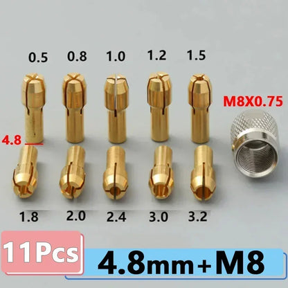 Mini Brass Drill Chuck 0.5–3.2mm - M8 Nut Precision Rotary Tool & Jewelry Grinding Accessory