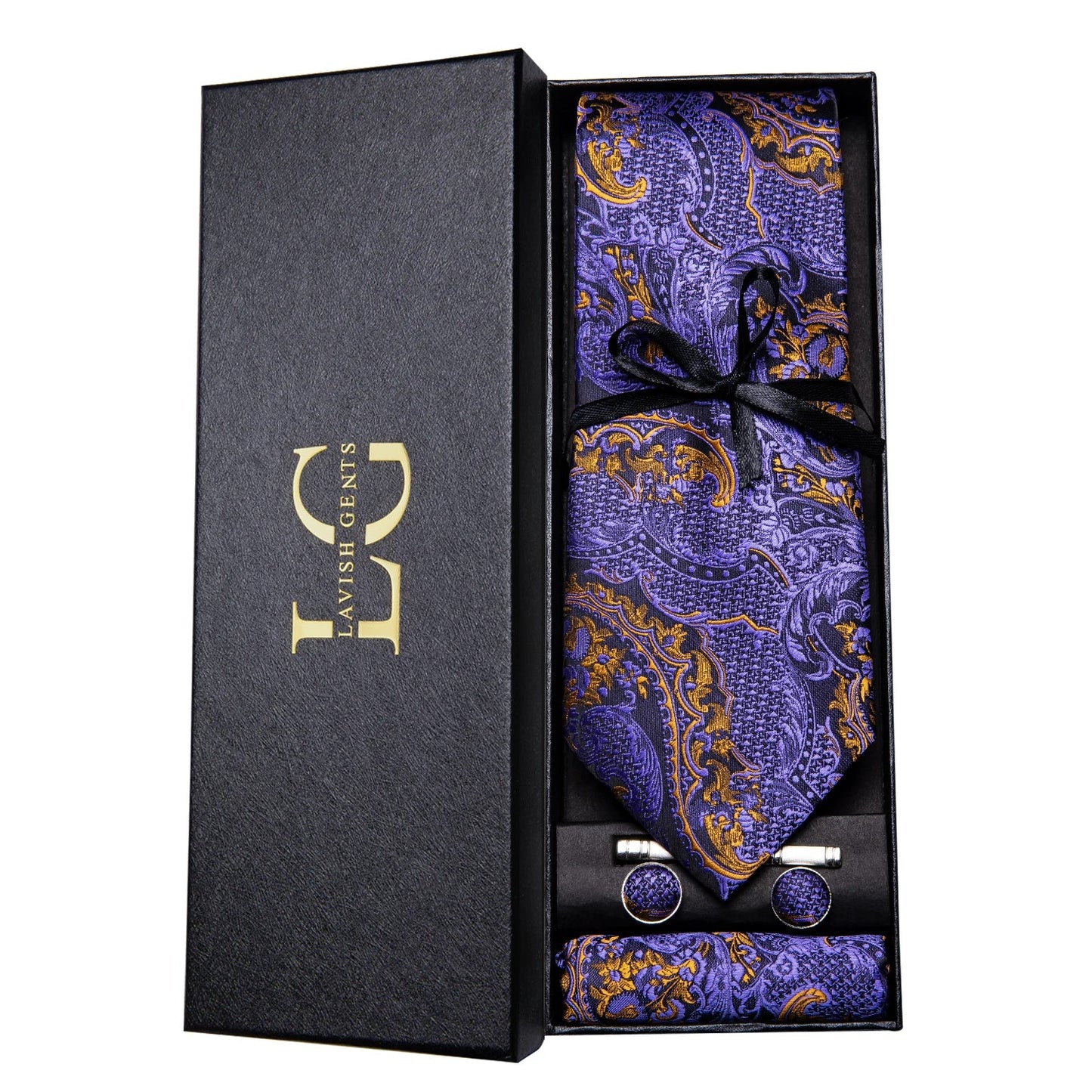 Hi-Tie Luxury Paisley Teal Green Tie Set - Men’s Classic Necktie with Handkerchief & Cufflinks Gift Box for Wedding & Formal Wear