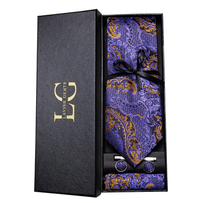 Hi-Tie Luxury Paisley Teal Green Tie Set - Men’s Classic Necktie with Handkerchief & Cufflinks Gift Box for Wedding & Formal Wear