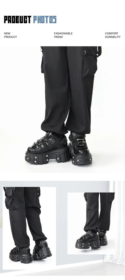 New Punk Style Lace-up Women’s Platform Boots with 6CM Heel, Gothic Rock Ankle Boots, Metal Decor Sneakers