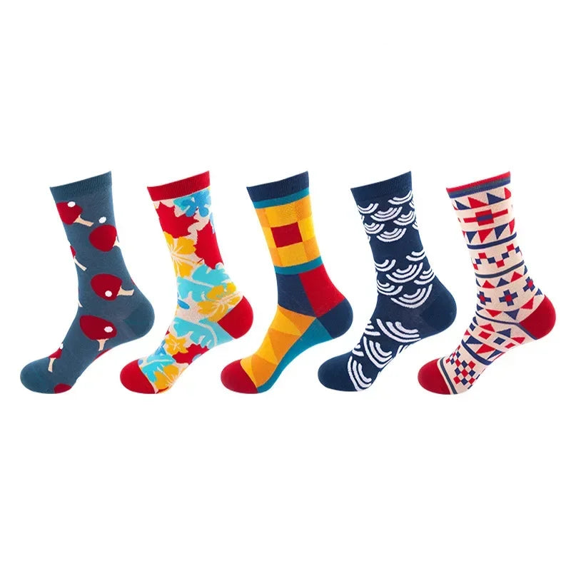 Men's Cotton Dress Socks 5-Pair Pack - Funny Casual Novelty Crew Socks Gift Set