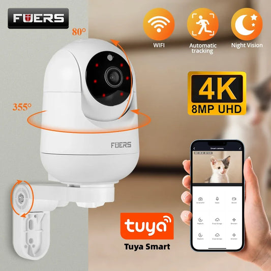 FUERS 4K 8MP WiFi Pet Camera - Tuya Smart Wireless Home Security & Baby Monitor Camera