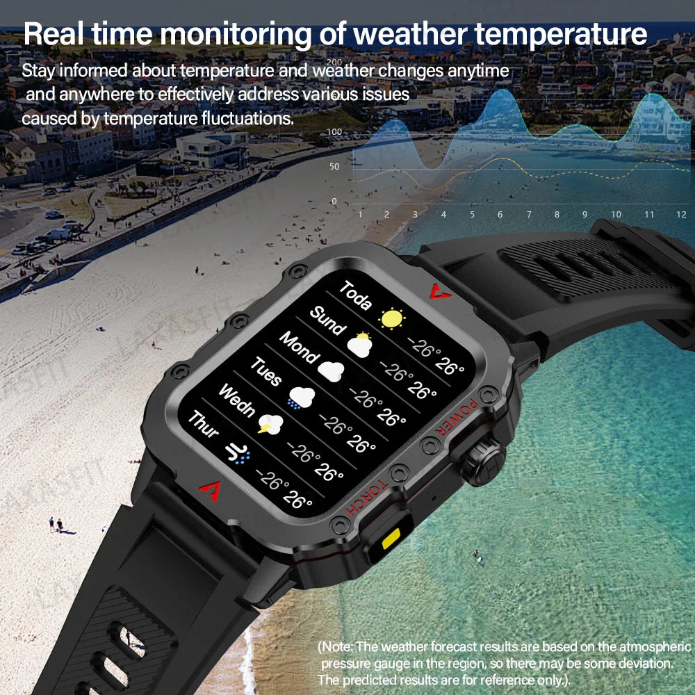 LAXASFIT Men’s Smart Watch – LED Flashlight, Outdoor Sports, Health Monitoring Wristwatch