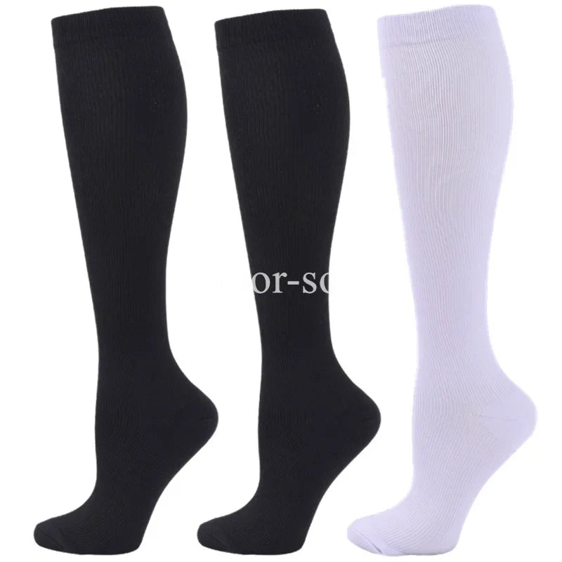 3 Pairs Knee High Compression Socks – Anti-Fatigue Support Stockings for Varicose Veins, Pain Relief & Sports Recovery (Men & Women)