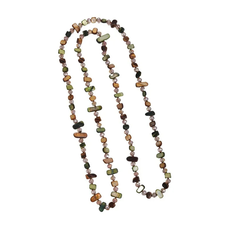 Bohemian Natural Stone Necklace - Handmade Double Layer Crystal Bead Long Chain Jewelry Gift for Women