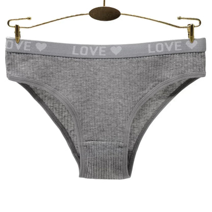 6PCS Women’s LOVE Ribbed Cotton Panties - Comfortable Low Waist Brief Underwear Set for Everyday Wear