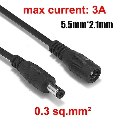 DC Power Extension Cable - 5.5x2.1mm Male Female Jack Cord for LED Strip, CCTV Camera & 5V/12V Devices