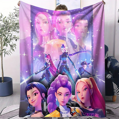 K-Pop Demon Hunter Flannel Blanket — Anime Girl Team Throw — Winter Warm Sofa & Bed Cover Fan Gift