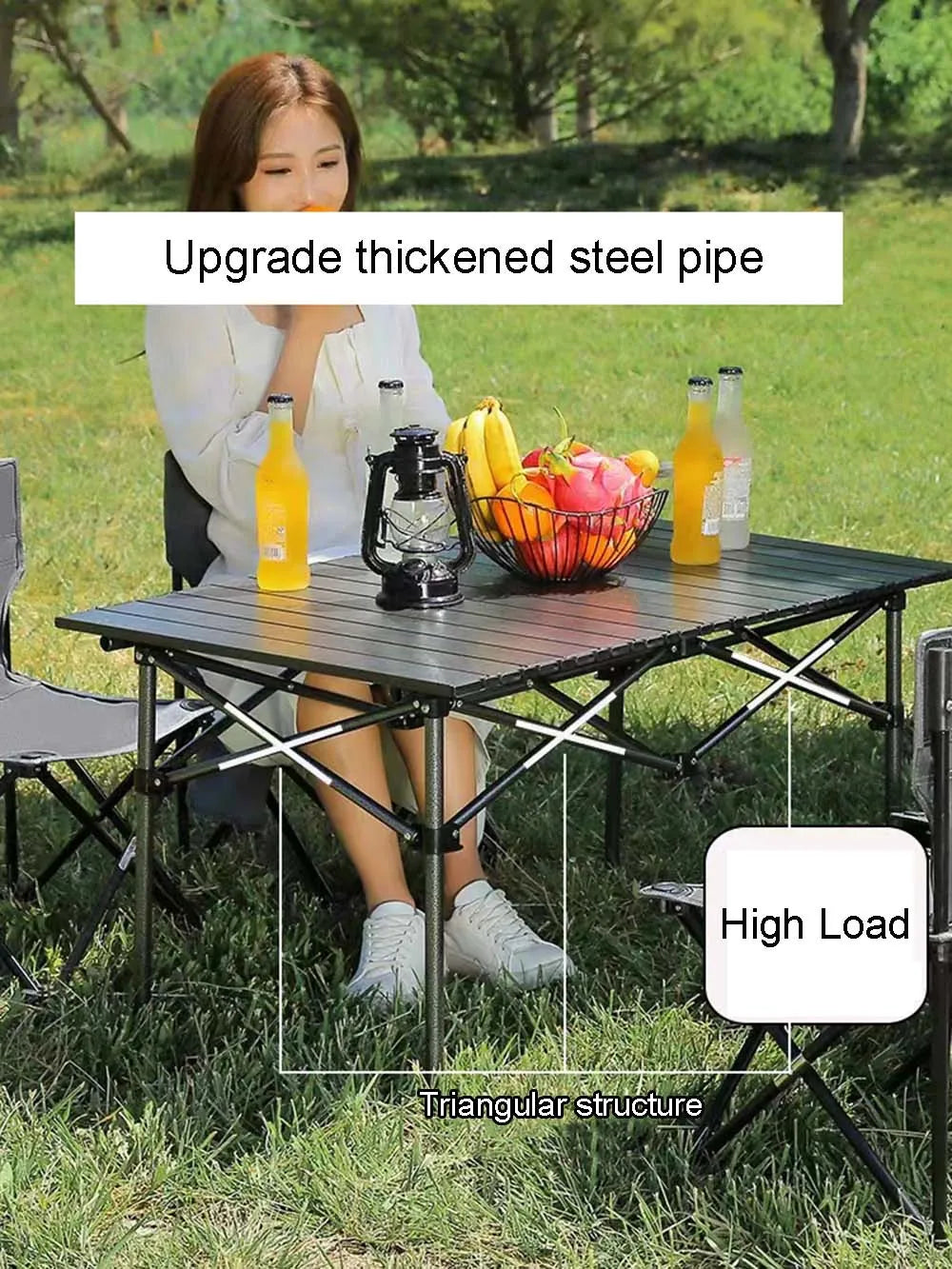 Outdoor Folding Long Table – Portable Black Camping Desk with Net Bag, Easy Setup & Stable for BBQs