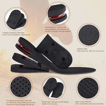 Elevating Air Cushion Insoles: Height Increase Inserts for Men & Women - Variable Taller Insoles, 3-9cm Height Lift