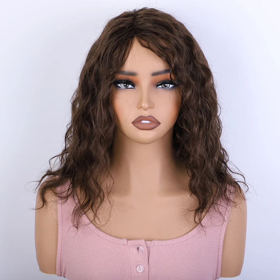 Honey Curly Bob Human Hair Wig — Side Part Pre-Plucked Glueless Brown & Blonde Curly Wig with Fringe Bangs