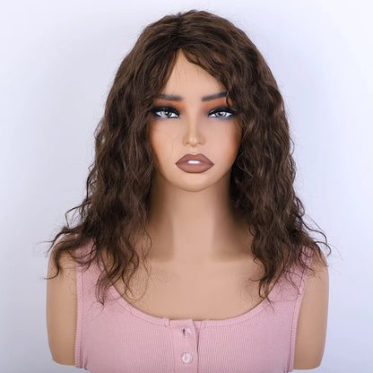 Honey Curly Bob Human Hair Wig — Side Part Pre-Plucked Glueless Brown & Blonde Curly Wig with Fringe Bangs
