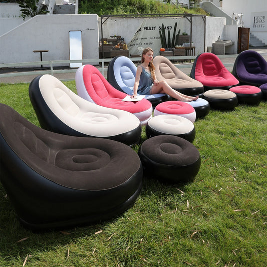 Inflatable Folding Lounge Chair Set - Portable Lazy Sofa Recliner Bed & Outdoor Footstool