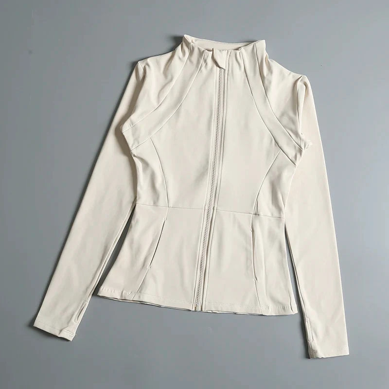 New Yoga Wear Ladies Coat – High Elastic Loose Fitness Top, Long Sleeve Stand-Up Collar for Exercise