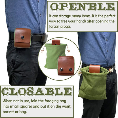 Outdoor Leather Foraging Bag – Bushcraft Waist Pouch for Vegetable, Fruit & Garden Harvest, Camping Tool Storage
