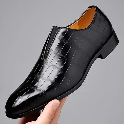 Men’s PU Leather Loafers - Breathable Comfortable Embossed Business Casual Formal Shoes Size 48