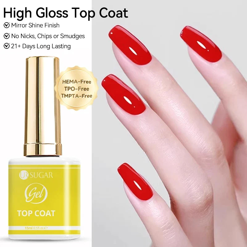 UR SUGAR 2 in 1 Base Gel & No Wipe Top Coat 15ml - Semi-Permanent UV Gel Primer for Nail Art Manicure Design