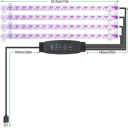3-Color Indoor LED Grow Light — USB DC5V Full-Spectrum Phyto Lamp with Timer, Dimmable for Hydroponics & Plants