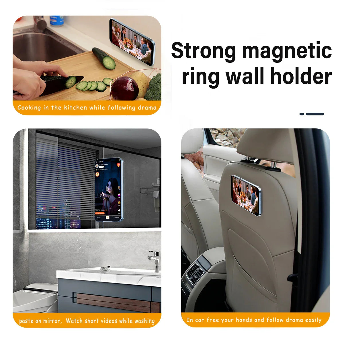 Magnetic Ring Holder for iPhone 14/13/12 – MagSafe Car Mount & Wall Stand for Phone, iPad, and Tablet