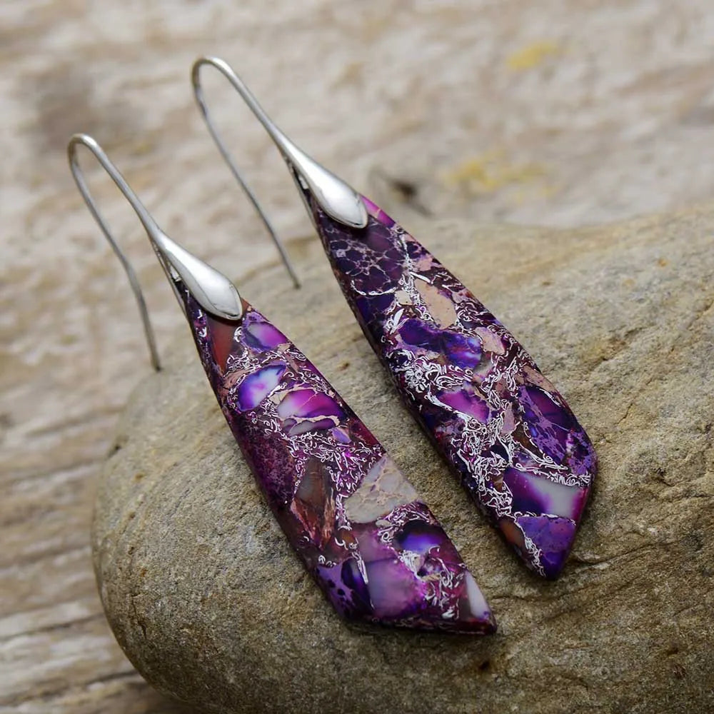 Bohemian Natural Stone Geometric Earrings - Luxury Emperor Stone Pendant Jewelry for Women