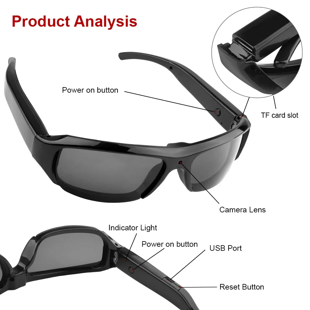 Wearable HD 1080P Mini Glasses Camera – Portable Outdoor Security Sports DV DVR Video Recorder, Surveillance Camcorder for Driving