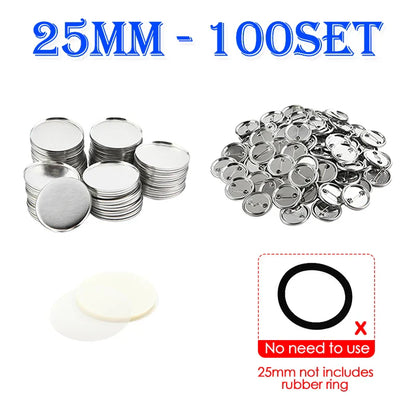 100 Sets Round Badge Pin Button Maker Machine - 25/32/37/44/58MM, DIY Punch Press Machine, Manual Badge Parts Consumables