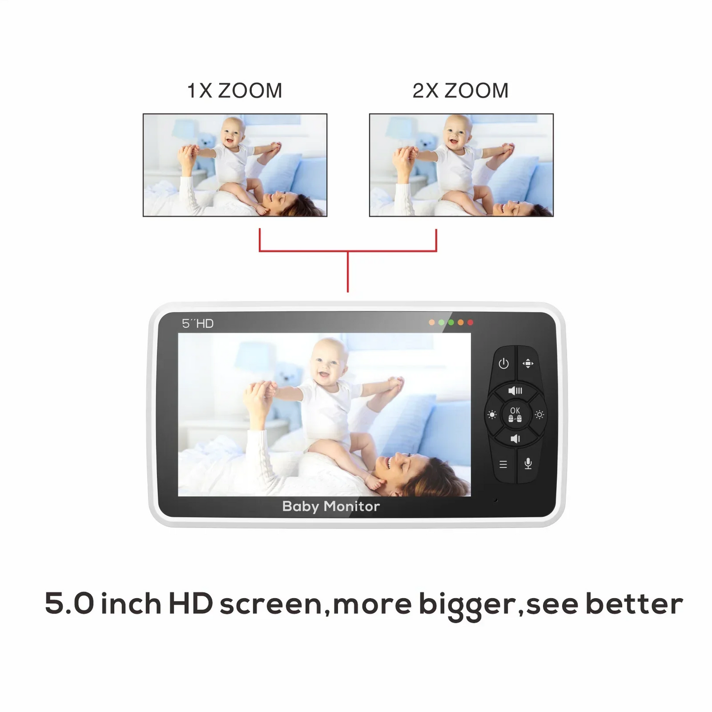 5" Video Baby Monitor with Camera & Audio – 4X Zoom, 22Hr Battery, 1000ft Range, 2-Way Talk, Temperature Sensor & Lullaby Functions