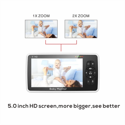 5" Video Baby Monitor with Camera & Audio – 4X Zoom, 22Hr Battery, 1000ft Range, 2-Way Talk, Temperature Sensor & Lullaby Functions
