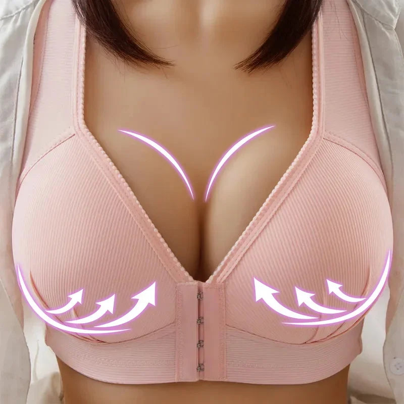 CXZD Wireless Push Up Bra - Full Coverage Front Closure Support Bra for Women with Large Bust