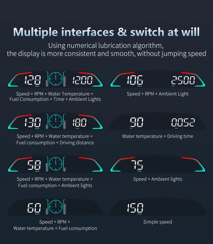 Multi OBD Meter B3 HUD – Speed, RPM, Water Temp, Fuel, Time with Overspeed, Voltage Alarm & Drive Reminder