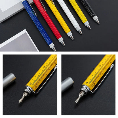 Luxury 6-in-1 Metal Ballpoint Pen — Multifunction with Ruler, Screwdriver, Touchscreen Stylus, and Spirit Level