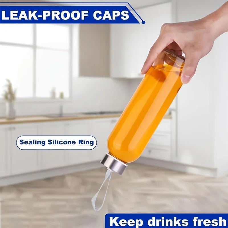 Glass Sports Water Bottle - 500/750/1000ML Juice & Coffee Bottle with Carry Strap and Cleaning Brush