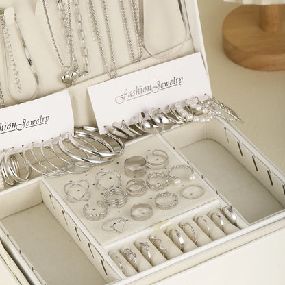 54Pcs Vintage Pearl Jewelry Set - Elegant Earrings Necklace Bracelet Ring & Heart Pendant Gift for Women