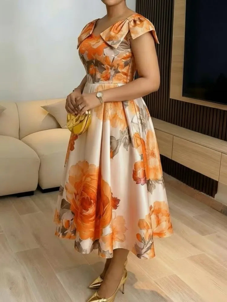 2026 African Dashiki Midi Dress - Elegant Spring Summer Ankara Dress for Women