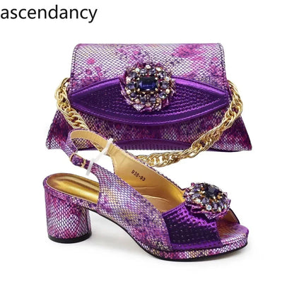 Women’s Purple Italian Shoe & Bag Set - Elegant Heeled Party & Wedding Accessories