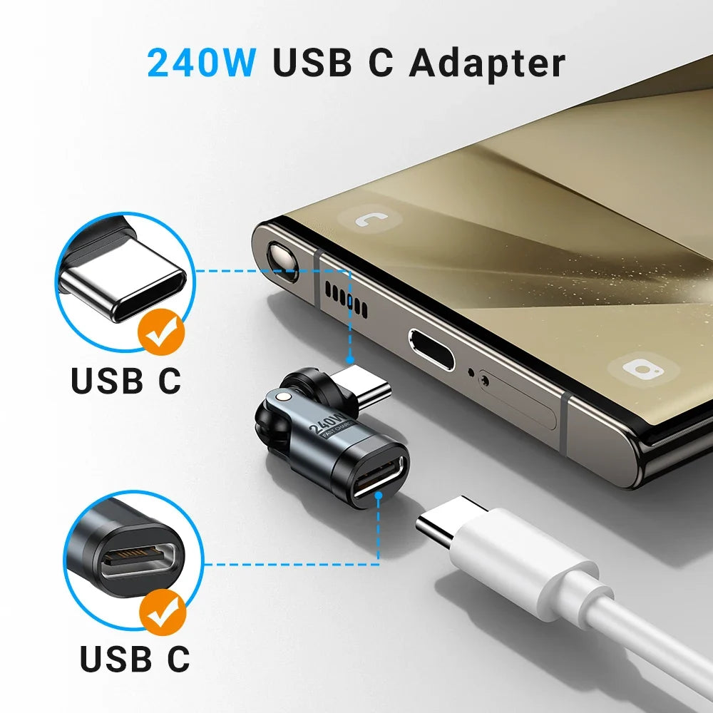 AUFU PD240W USB-C OTG Adapter - 540° Rotating 5A Fast Charging Converter for iPhone, MacBook, Samsung & Xiaomi