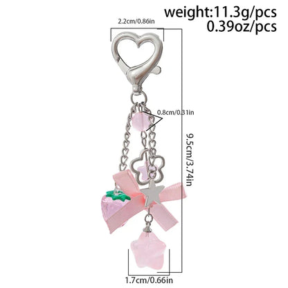 Cute Strawberry Bow Keychain - Y2K Pink Star Flower Tassel Heart Phone Charm Pendant for Women & Girls