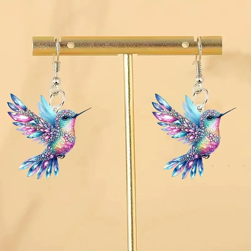 FTCY Acrylic Hummingbird Drop Earrings - Retro Colorful Bird Jewelry Gift for Women