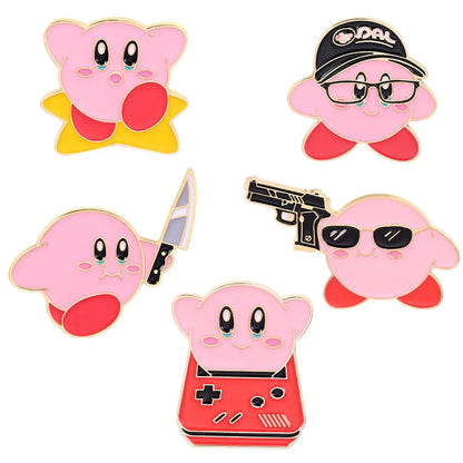 Kirby Pink Enamel Pins - Cute Anime Game Character Metal Brooch Badge Set for Friends & Collectors