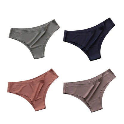 4PCS Seamless Ice Silk G-String Panties for Women – Low Waist, Soft Ultra-Thin Sexy Underwear Briefs