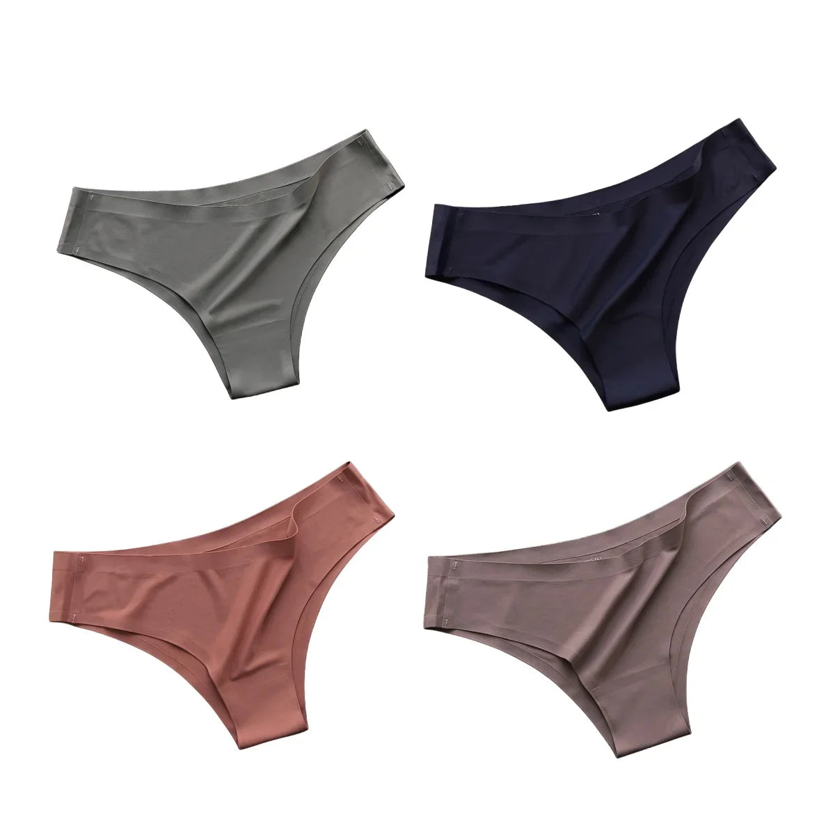 4PCS Seamless Ice Silk Panties Set for Women – Low Waist G-String, Soft Ultra-Thin Sexy Underwear Briefs