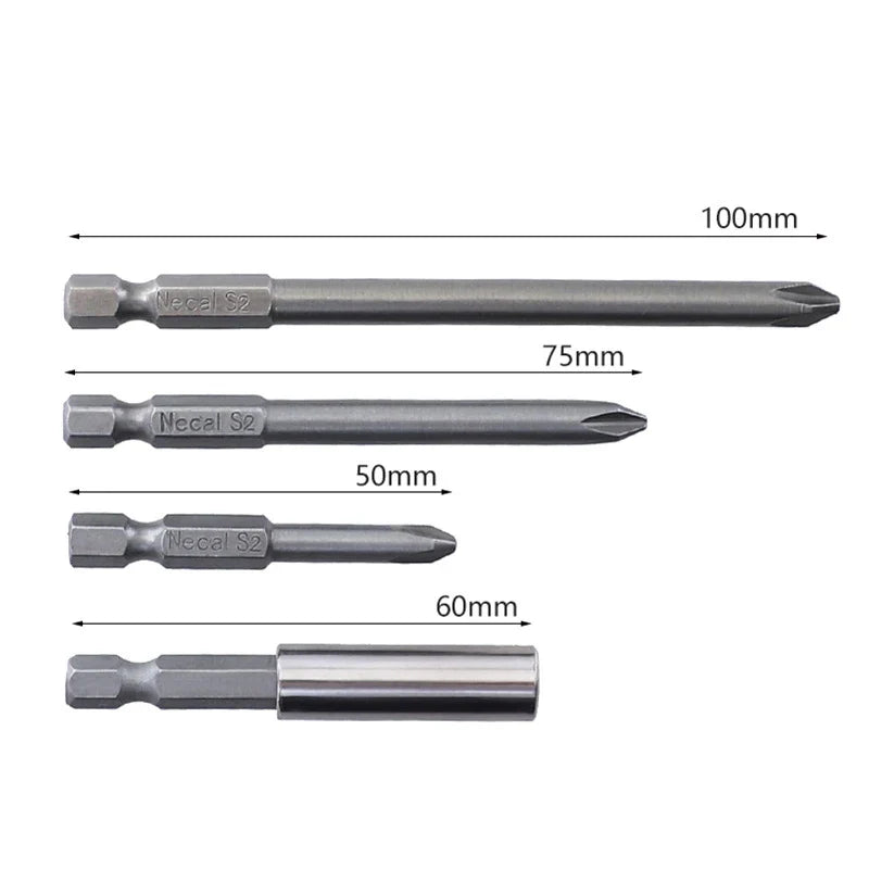 12Pcs 1/4 Inch Magnetic Screwdriver Bits - 50mm 75mm 100mm Long Power Tool Bit Set