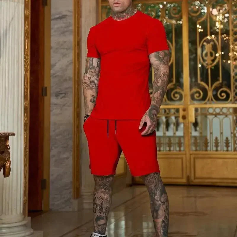 Men's Summer Sports Suit - Breathable T-Shirt & Shorts Two-Piece Casual Outdoor Tracksuit Set