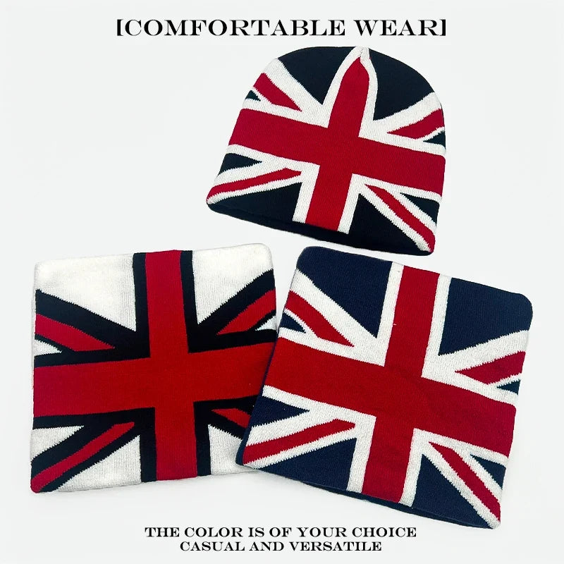 Union Jack Jacquard Knit Beanie - Warm Casual Streetwear Hat for Men & Women