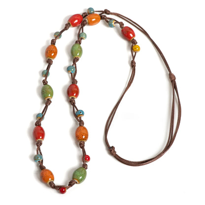 Colorful Handmade Ceramic Jewelry Set - Adjustable Boho Necklace & Bracelet Two-in-One Gift for Women