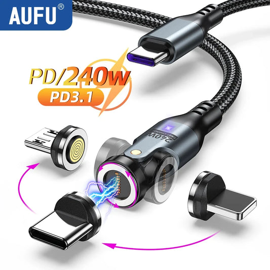 AUFU 240W Magnetic USB-C Cable - 100W PD 3.1 Fast Charging Wire for MacBook, iPad, Laptop & iPhone 15