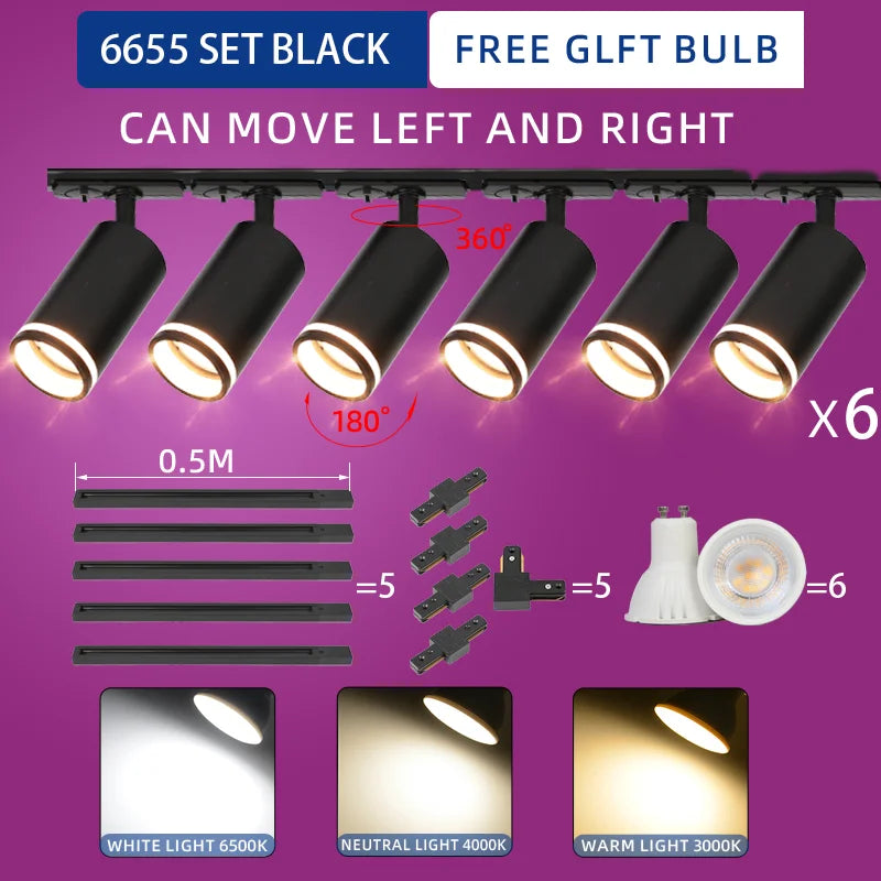 LED Track Light System – 85-265V COB Ceiling Lamp Set with Rails & Spots for Clothing Shops, Living Rooms & Stores