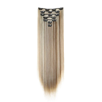 WIGSIN 24 Inch Synthetic Hair Extensions - 7PCS Long Straight Clip-In Hairpieces for Women in Black and Blonde Styles